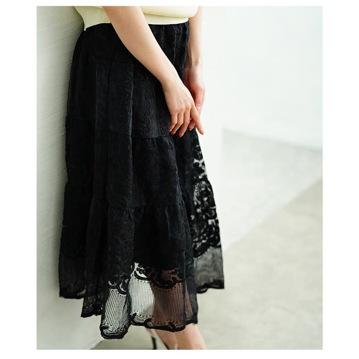 華やかさを添える刺繍レースティアードスカート【3月29日20時販売新作】