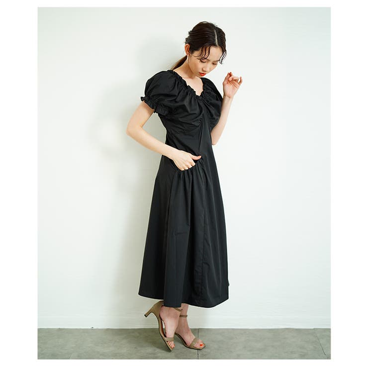 たっぷりギャザーの華奢見えVネック襟ワンピース【3月29日20時販売新作】