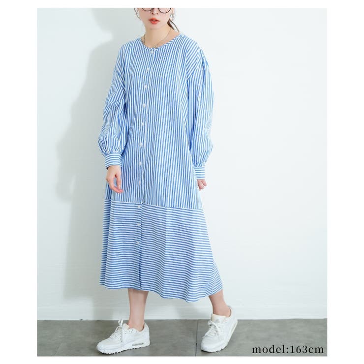 爽やかジェンヌなストライプ柄シャツワンピース レディース