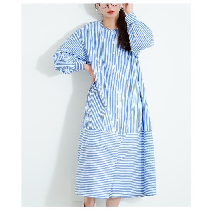 爽やかジェンヌなストライプ柄シャツワンピース【3月27日20時販売新作】