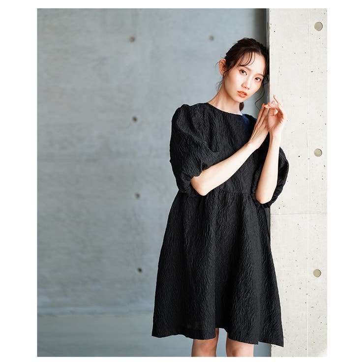バックリボンパフスリーブジャガードワンピース【4月5日20時販売新作】