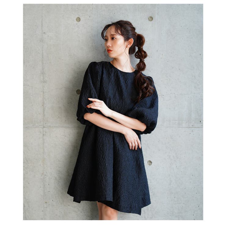 バックリボンパフスリーブジャガードワンピース【4月5日20時販売新作】
