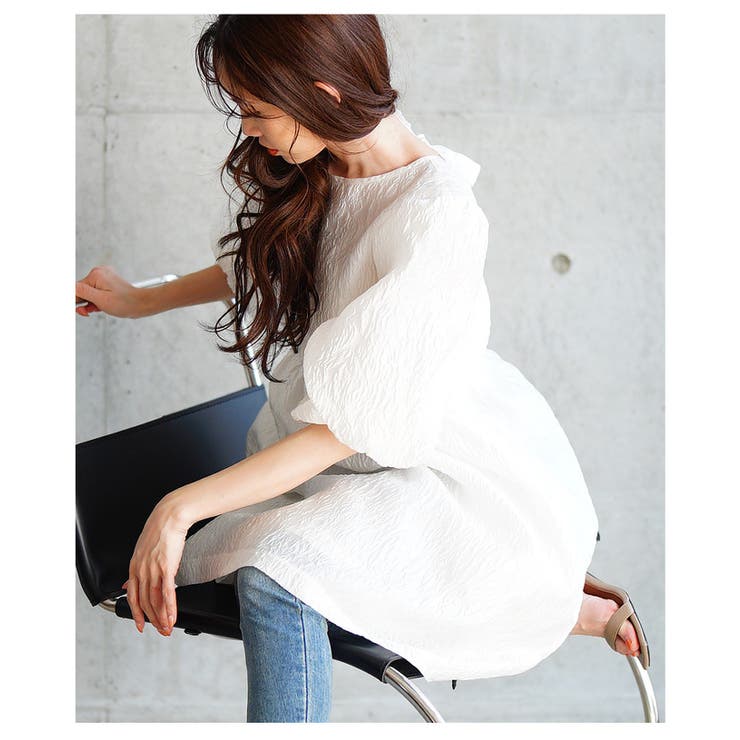 バックリボンパフスリーブジャガードワンピース【4月5日20時販売新作】