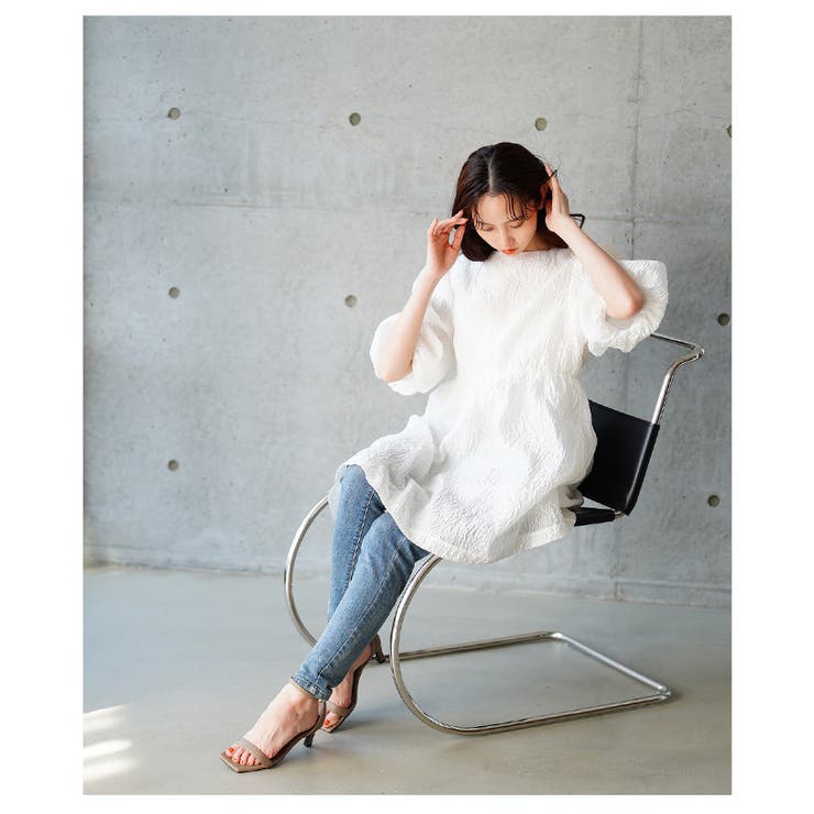バックリボンパフスリーブジャガードワンピース【4月5日20時販売新作】