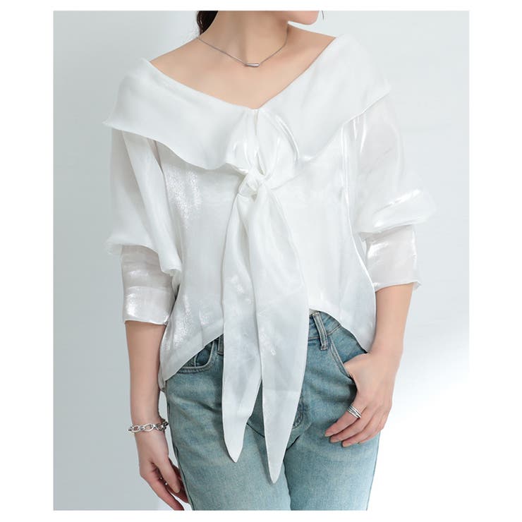 ラグジュアリーに着映えるリボンタイ付きプルオーバー レディース ファッション | Sawa a la mode | 詳細画像7 