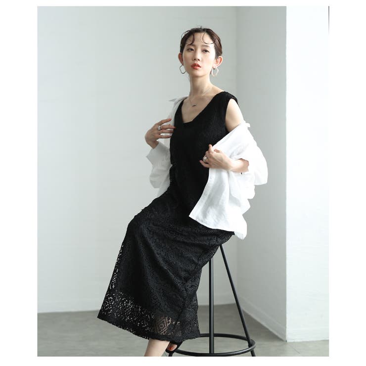 風通り抜けるレース編みノースリーブロングワンピース【4月9日20時販売新作】