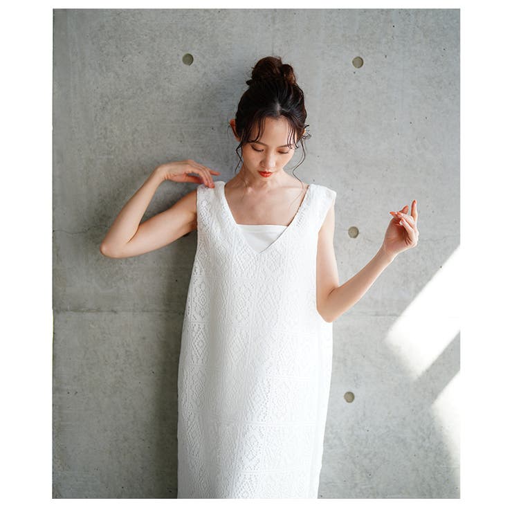 風通り抜けるレース編みノースリーブロングワンピース【4月9日20時販売新作】