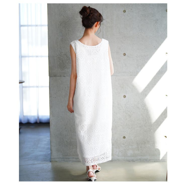 風通り抜けるレース編みノースリーブロングワンピース【4月9日20時販売新作】
