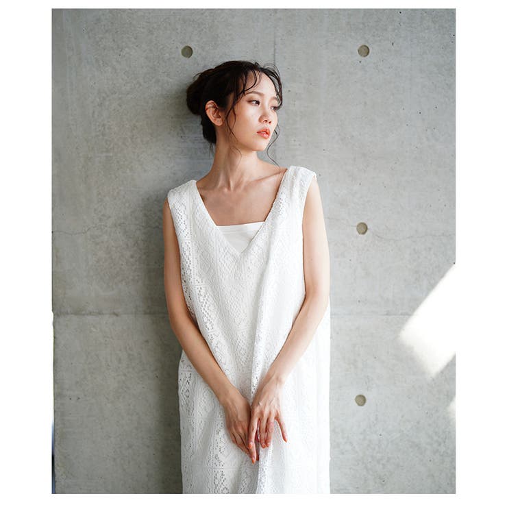 風通り抜けるレース編みノースリーブロングワンピース【4月9日20時販売新作】
