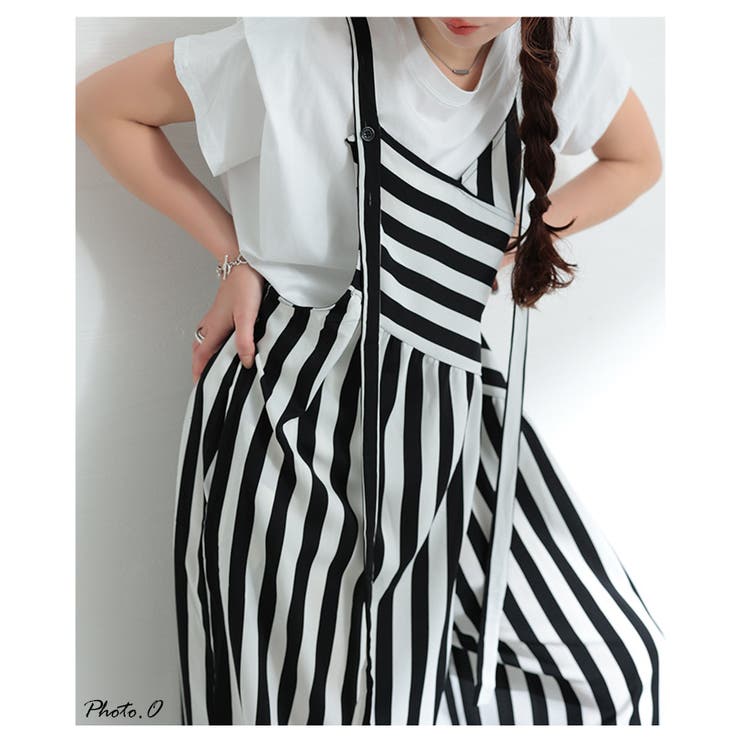 レトロに大人の垢抜けストライプ柄サロペットパンツ【4月7日20時販売新作】