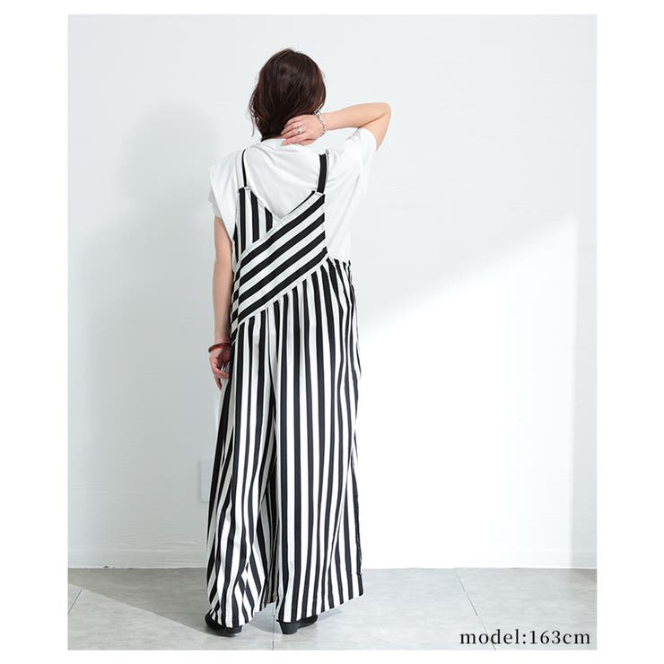 レトロに大人の垢抜けストライプ柄サロペットパンツ【4月7日20時販売新作】