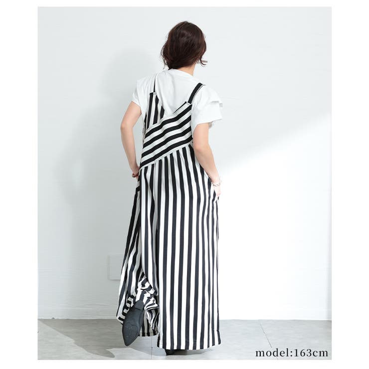 レトロに大人の垢抜けストライプ柄サロペットパンツ【4月7日20時販売新作】