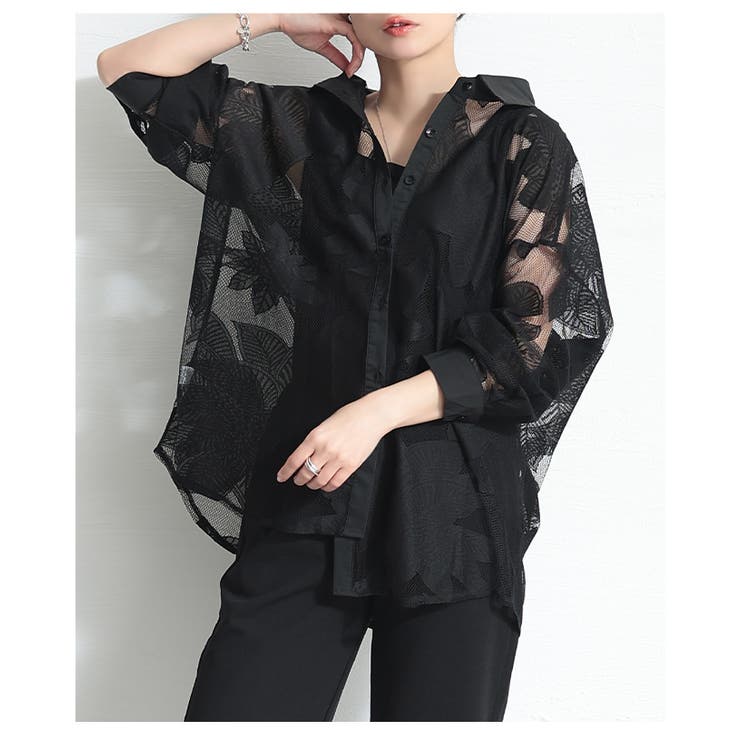 軽快なリズムを重ねるボタニカル柄チュールシャツ レディース ファッション | Sawa a la mode | 詳細画像11 