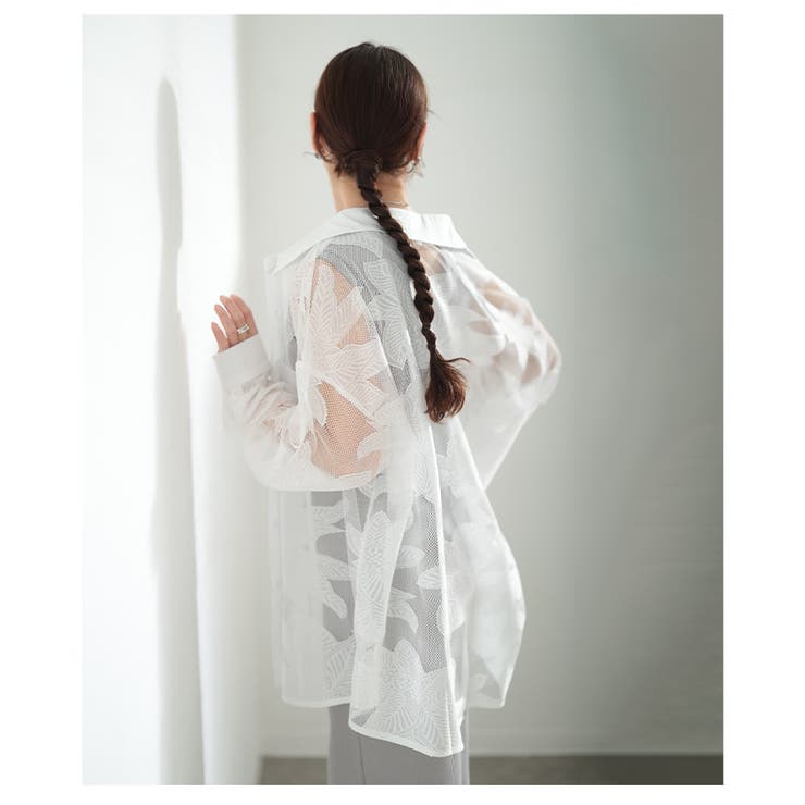 軽快なリズムを重ねるボタニカル柄チュールシャツ レディース ファッション | Sawa a la mode | 詳細画像14 