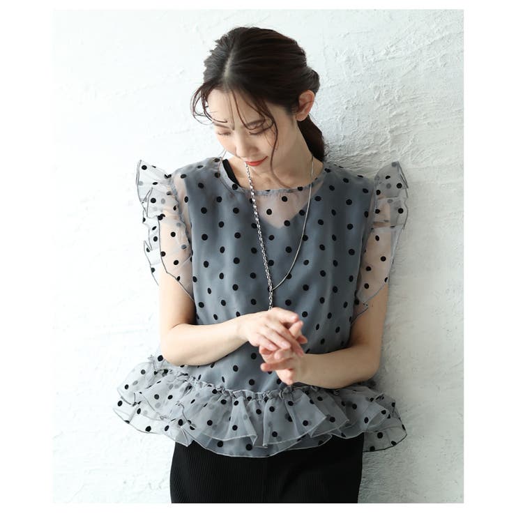 フロッキードットチュールシアートップス【4月16日20時販売新作】