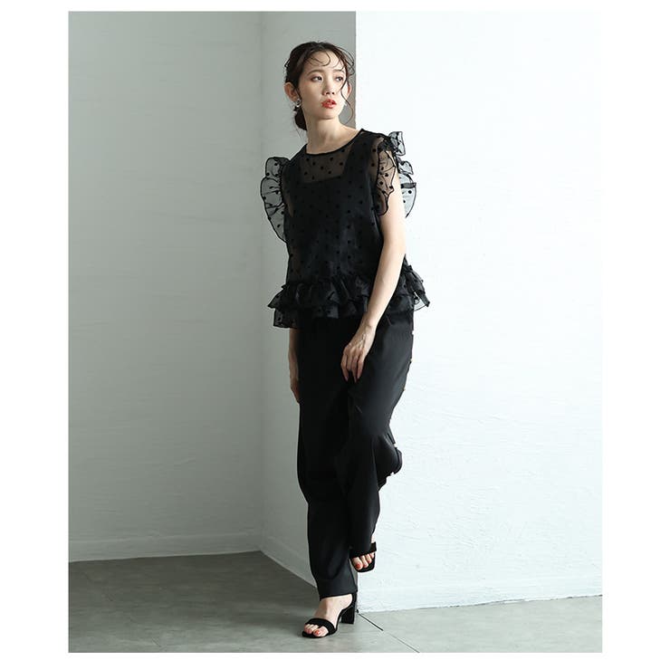 フロッキードットチュールシアートップス【4月16日20時販売新作】