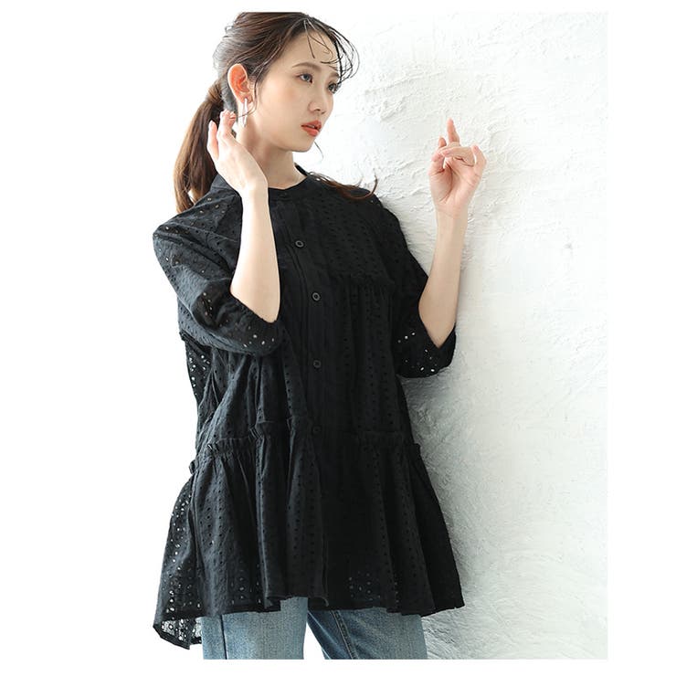 レースティアードコットンチュニックブラウス【4月16日20時販売新作】