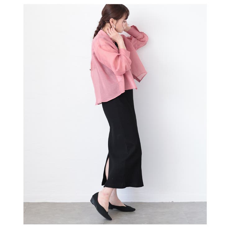 襟付きショート丈シアーシャツブラウス【4月16日20時販売新作】