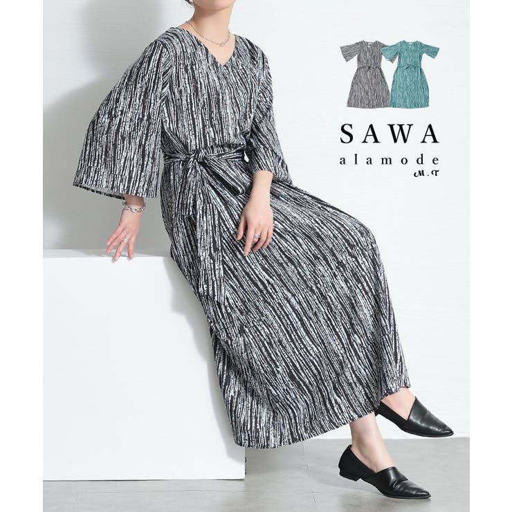 楊柳柄で着映えるベルト付きフレアワンピース レディース ファッション | Sawa a la mode | 詳細画像1 