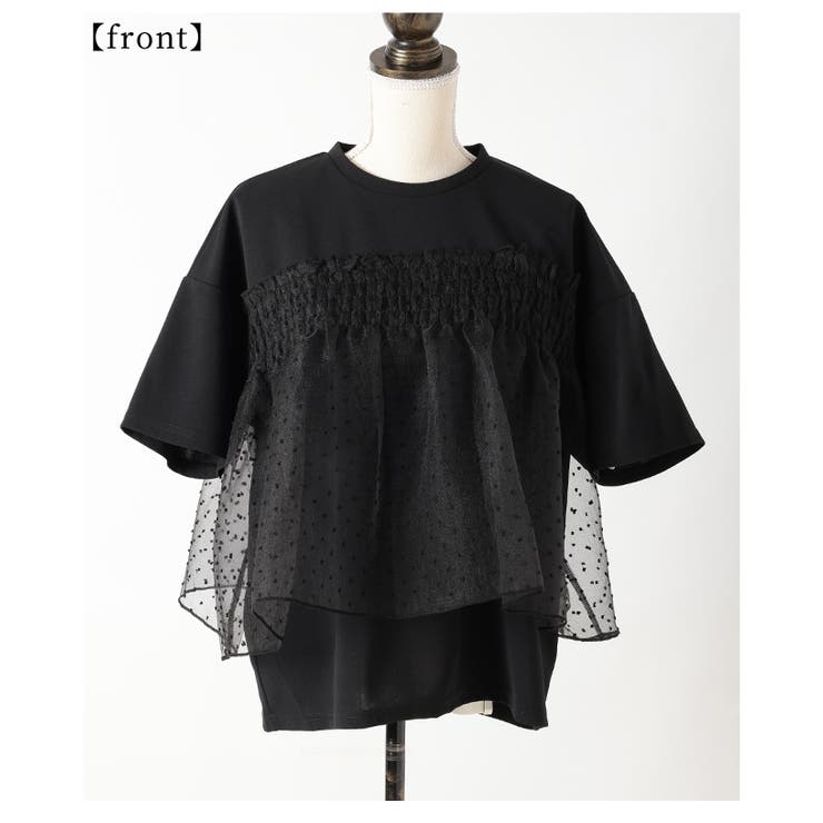 甘さ引き立つドット柄シフォン異素材カットソー【4月17日20時販売新作】