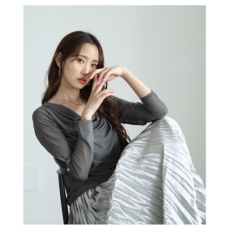 通販 ルーズな抜け感を与えるシアーボートネックプルオーバー Clothing