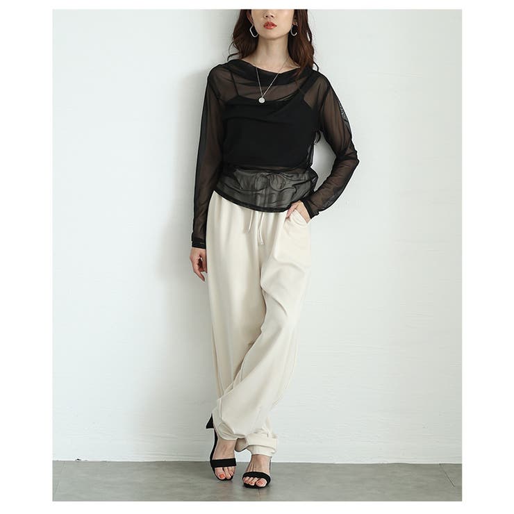【お買い得!】 ルーズな抜け感を与えるシアーボートネックプルオーバー Clothing