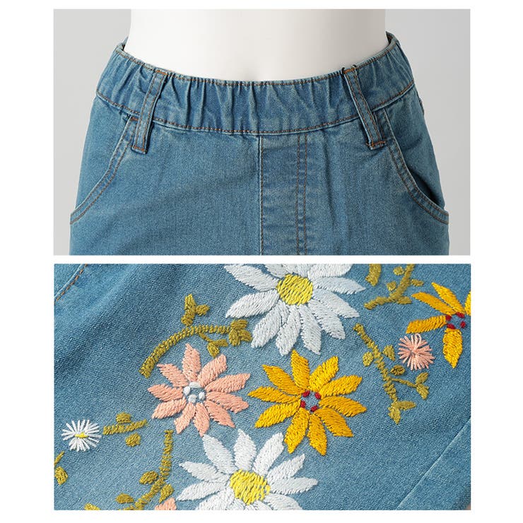 花を添えたインド手刺繍デニムスキニーパンツ【4月23日20時販売新作】