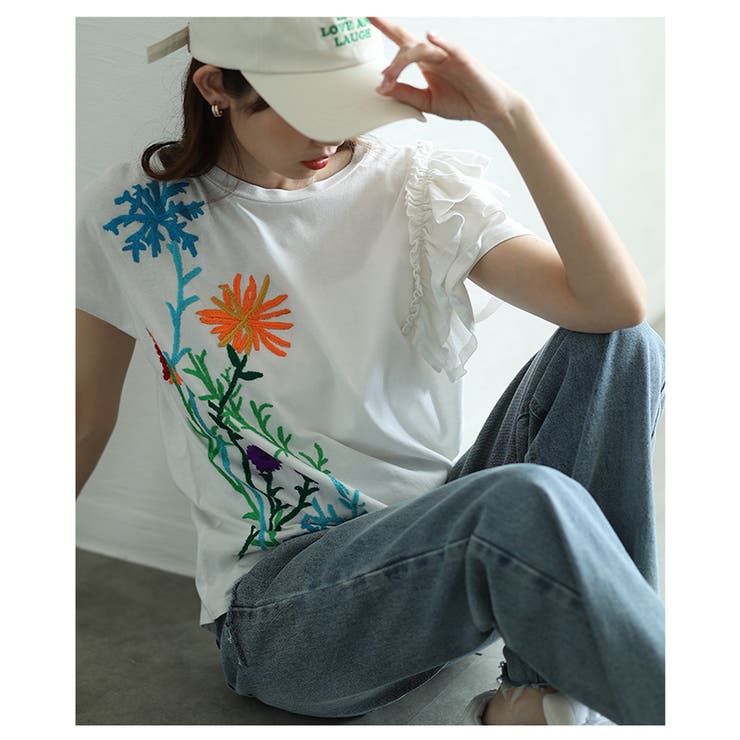花を添えたインド手刺繍フリルトップス【4月26日20時販売新作】