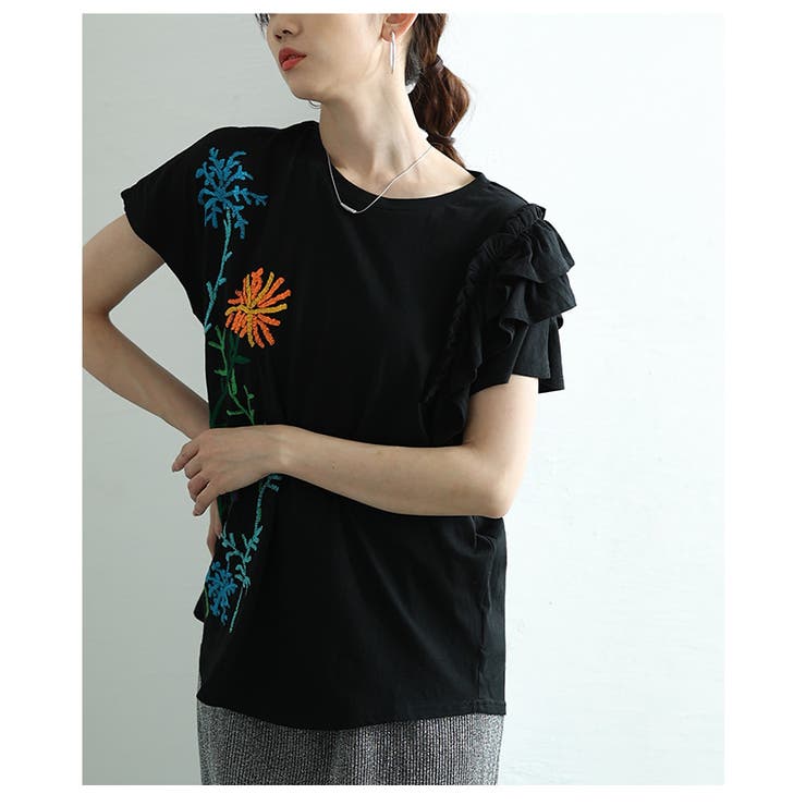 花を添えたインド手刺繍フリルトップス【4月26日20時販売新作】