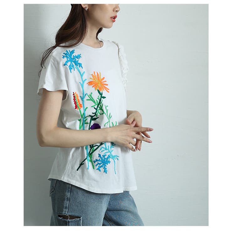 花を添えたインド手刺繍フリルトップス【4月26日20時販売新作】