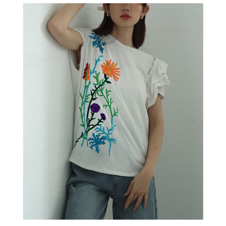 花を添えたインド手刺繍フリルトップス【4月26日20時販売新作】