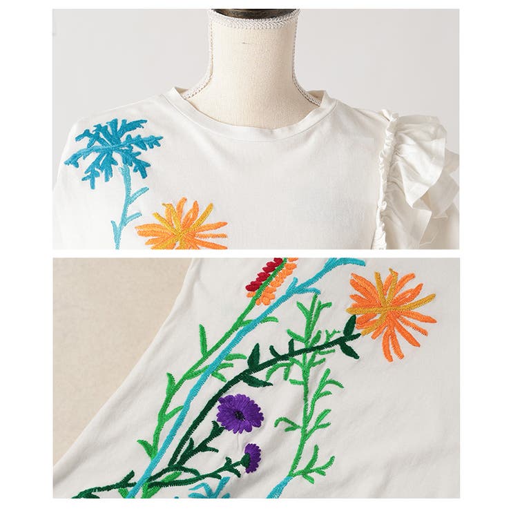 花を添えたインド手刺繍フリルトップス【4月26日20時販売新作】
