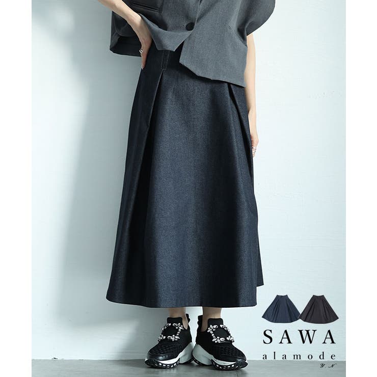 ボックスプリーツデニムスカート レディース ファッション | Sawa a la mode | 詳細画像1 