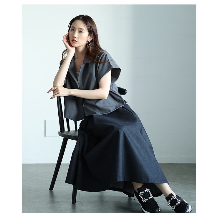 ボックスプリーツデニムスカート　【5月3日20時販売新作】