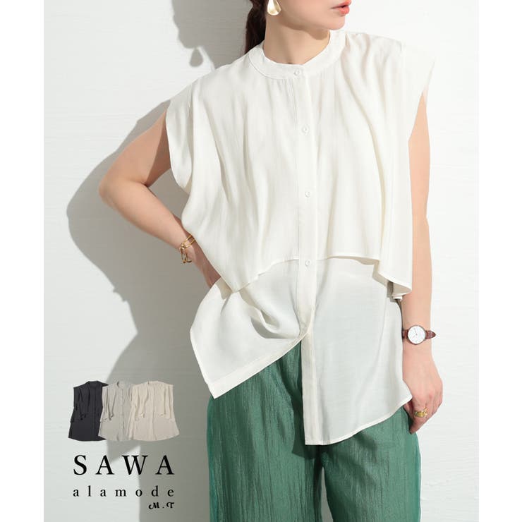 ヒトクセで華やぐティアード風ノースリーブブラウス レディース ファッション | Sawa a la mode | 詳細画像1 