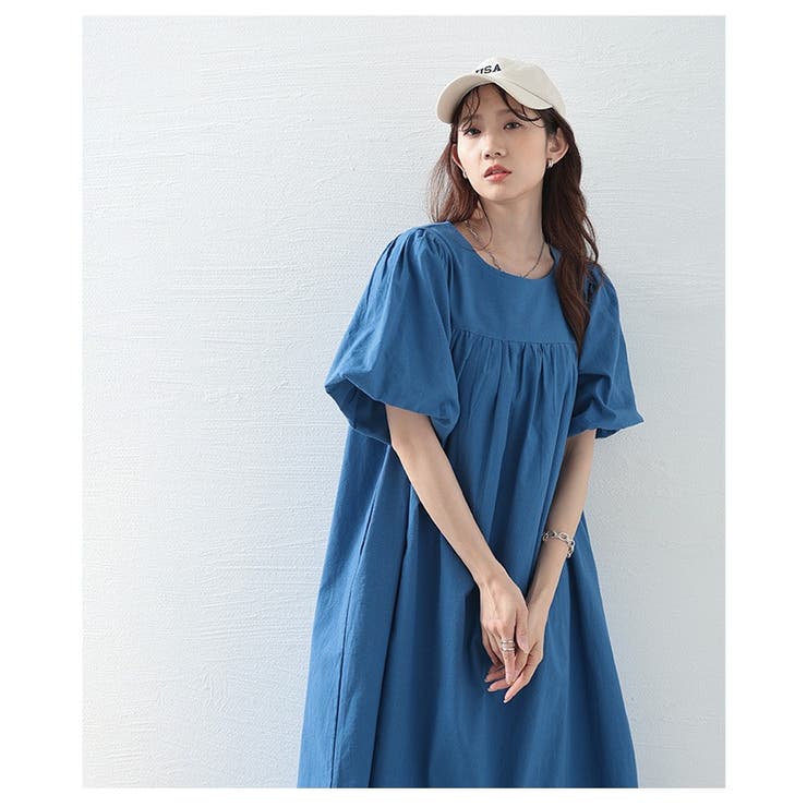 o Makali☆上品ロイヤルブルーのボリューム袖ワンピース JANJAM 切り替えワンピース 大きいサイズ レディース ロング丈 7