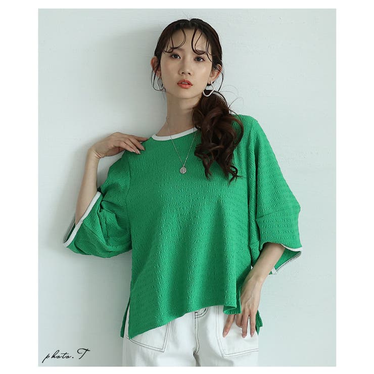 バックリボンのバルーンスリーブジャガードトップス【5月17日20時販売新作】