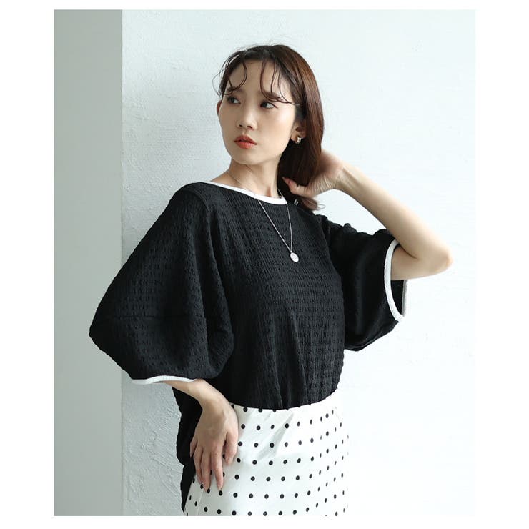 バックリボンのバルーンスリーブジャガードトップス【5月17日20時販売新作】