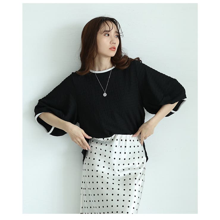 バックリボンのバルーンスリーブジャガードトップス【5月17日20時販売新作】