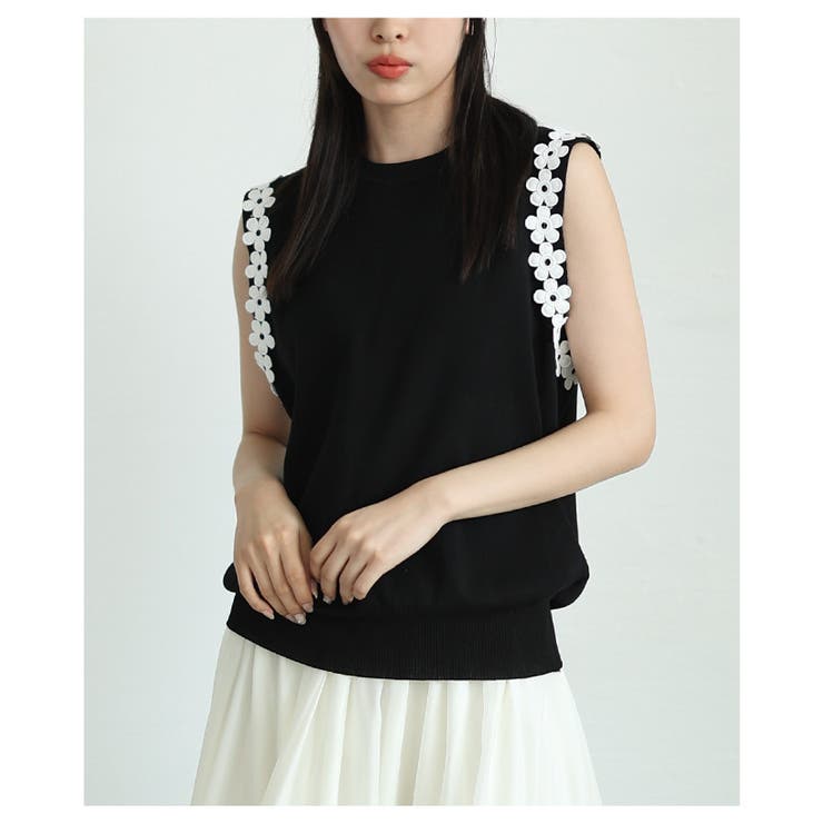 お袖に添うフラワーモチーフが愛らしいサマーニットトップス レディース ファッショ… | Sawa a la mode | 詳細画像5 