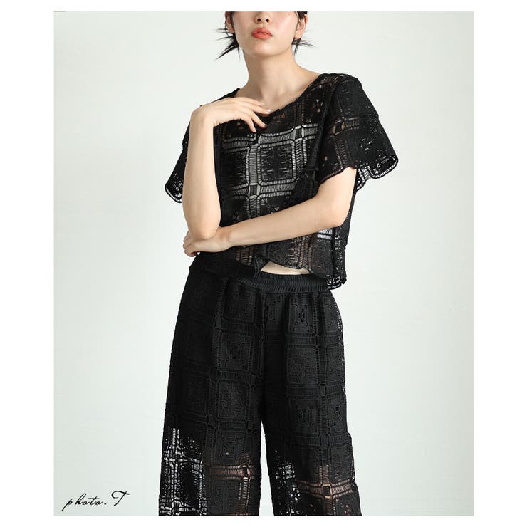 夏風を感じるスクエアパターンレースが涼しげな2点セットアップ レディース | Sawa a la mode | 詳細画像2 