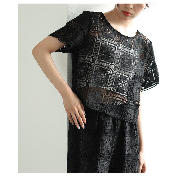 夏風を感じるスクエアパターンレースが涼しげな2点セットアップ レディース | Sawa a la mode | 詳細画像4 