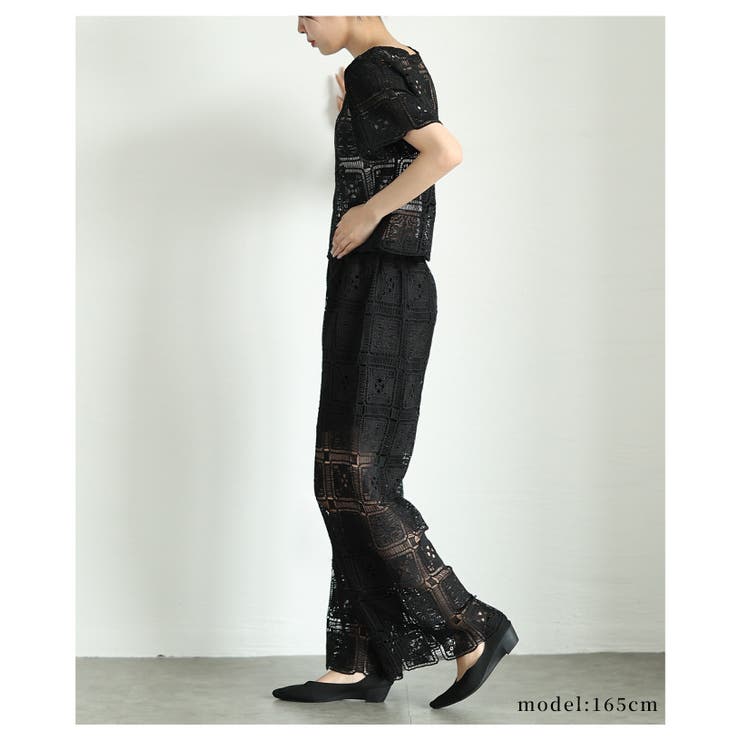 夏風を感じるスクエアパターンレースが涼しげな2点セットアップ レディース | Sawa a la mode | 詳細画像5 