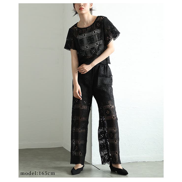 夏風を感じるスクエアパターンレースが涼しげな2点セットアップ レディース | Sawa a la mode | 詳細画像8 