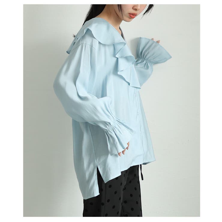 フリルビッグカラーで華やぐキャンディースリーブシャツブラウス レディース | Sawa a la mode | 詳細画像15 