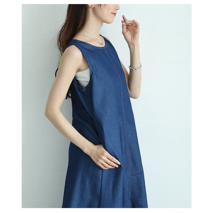 デニムで垢抜けるベーシックなノースリーブワンピース【5月28日20時販売新作】