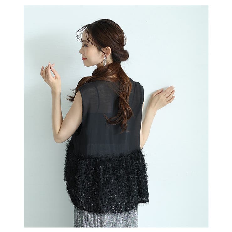 異素材シャギーノースリーブシアーブラウス【5月26日20時販売新作】