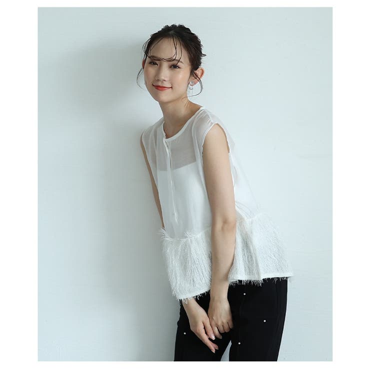 異素材シャギーノースリーブシアーブラウス【5月26日20時販売新作】