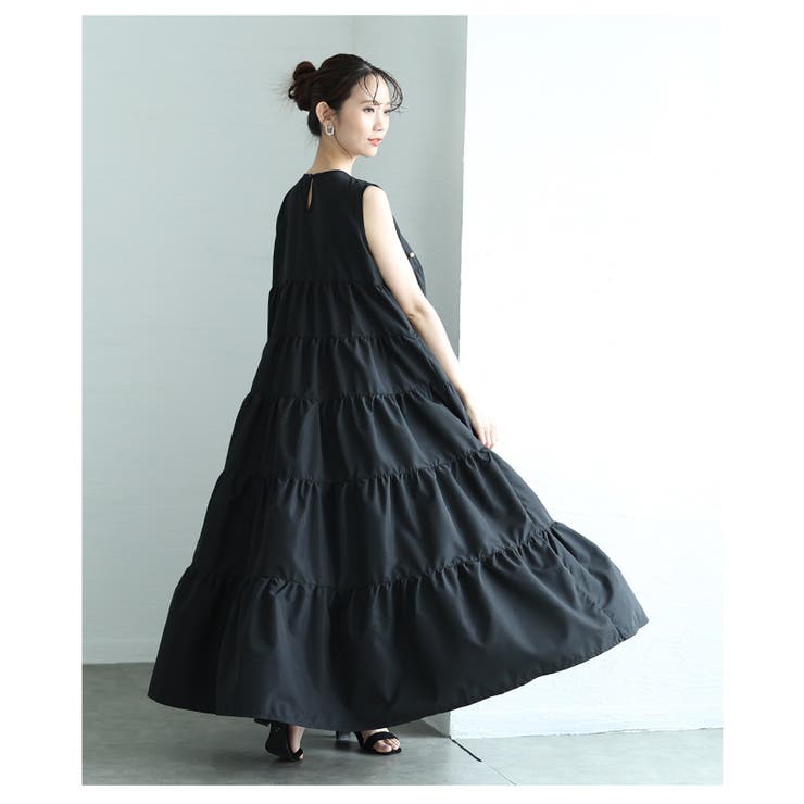 パールが煌めくノースリーブティアードワンピース【5月26日20時販売新作】