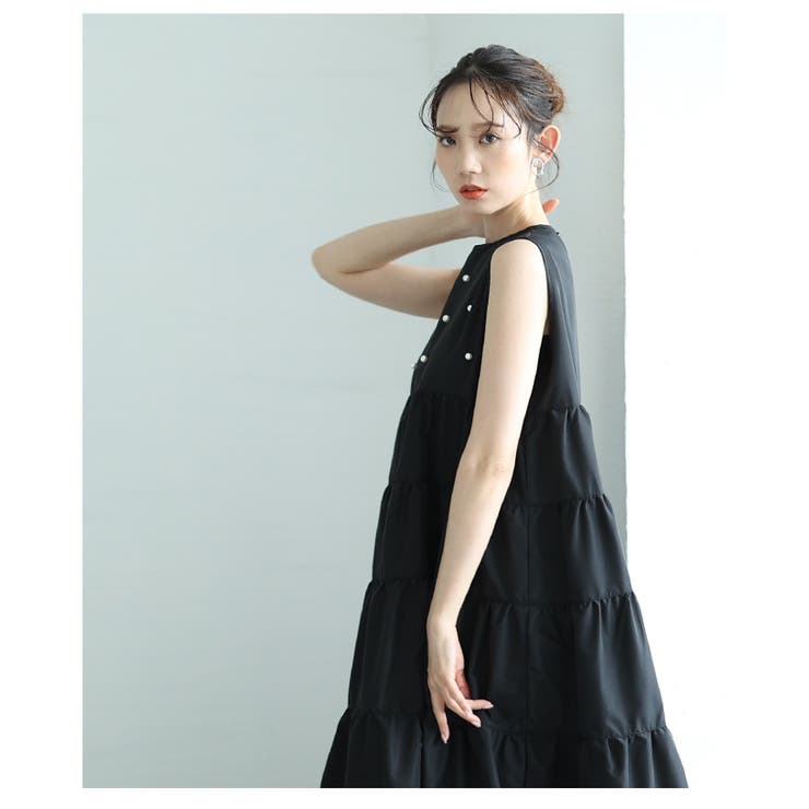パールが煌めくノースリーブティアードワンピース【5月26日20時販売新作】
